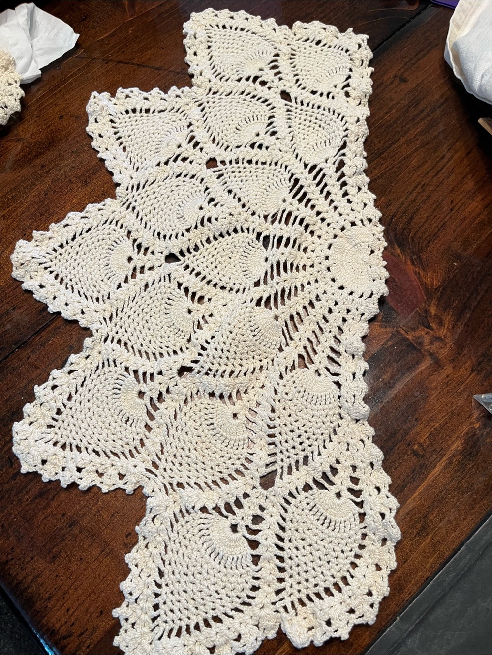 Handmade  Crochet two Half Round doily or table runner Home Accents